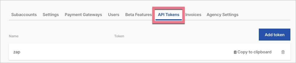 API Tokens tab
